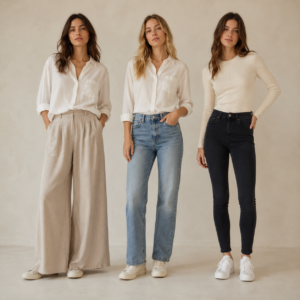 Различни кройки дамски панталони - wide leg, straight, skinny, mom fit